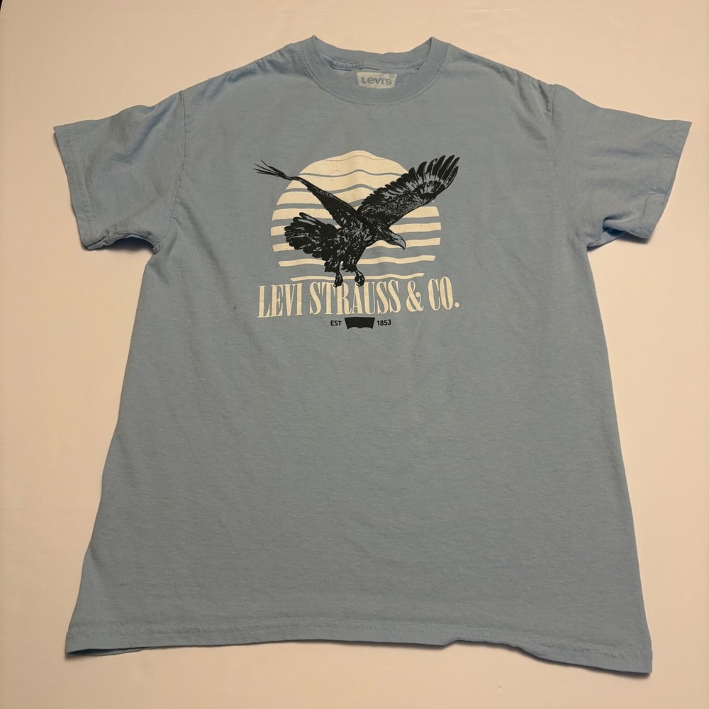 Levi Strauss & Co Graphic T-Shirt Mens Medium Blue Eagle Sunset Short Sleeve